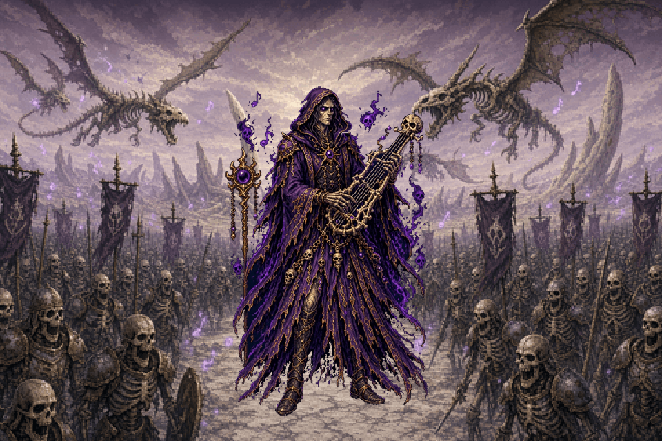Lord Vex marching the skeletal chorus through the Whispering Wastes
