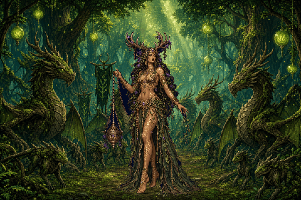Lord Yrr leading the forest-wyrm host through Greenheart Wilds
